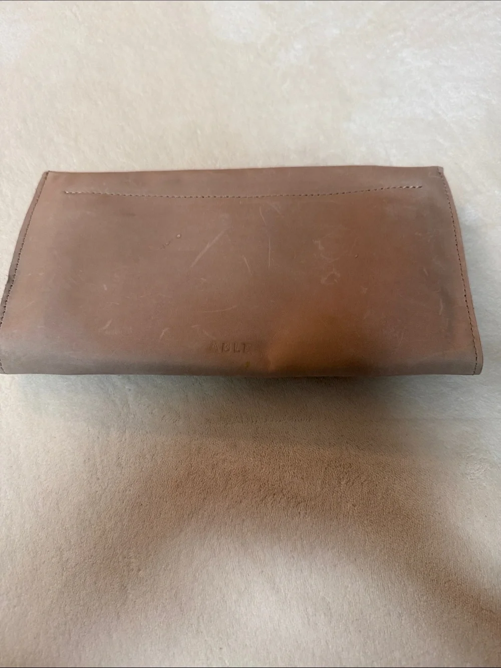 Able Taupe Leather Clutch with Top Handle